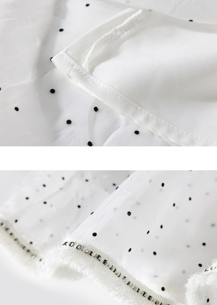 Polka Dot Tiered White Flowy Skirt