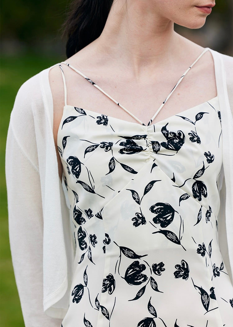 Moonlight Petal Slip Dress | Black and White Floral Dress for Summer