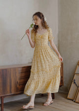 Marigold Whimsy Yellow Floral Cottage Dress
