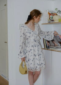 Morning Lace White Blue Floral Vintage Ruffle Bloom Dress