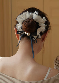 Navy Pearl Lace Bow Scrunchie