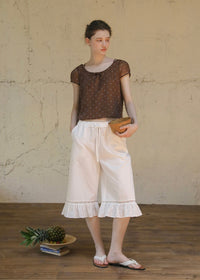 Cocoa Dots Short Sleeve Ribbon Tie Blouse