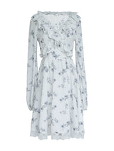 Morning Lace White Blue Floral Vintage Ruffle Bloom Dress