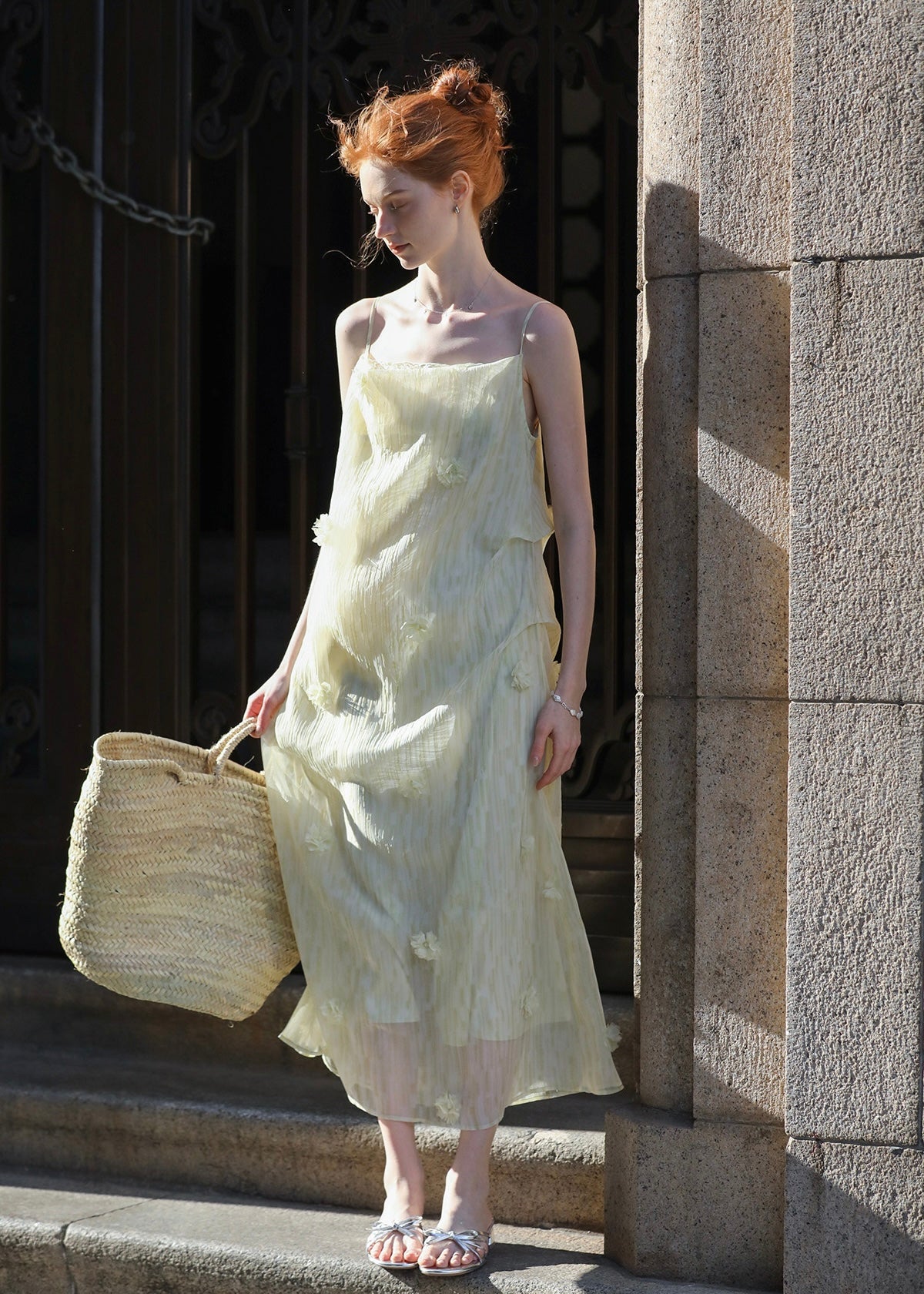 Butter Yellow Floral Chiffon Slip Dress