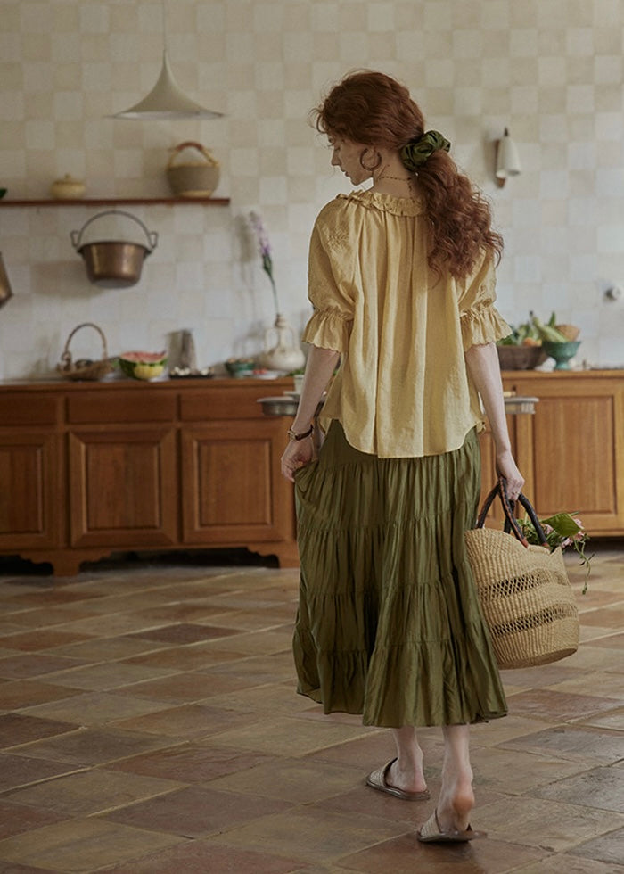 Marigold Frill Tie Linen Blouse
