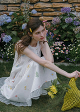 Field Whispers White Embroidered Halter Neck Dress