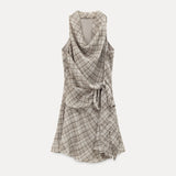 Sable Check Halter Wrap Mini Dress