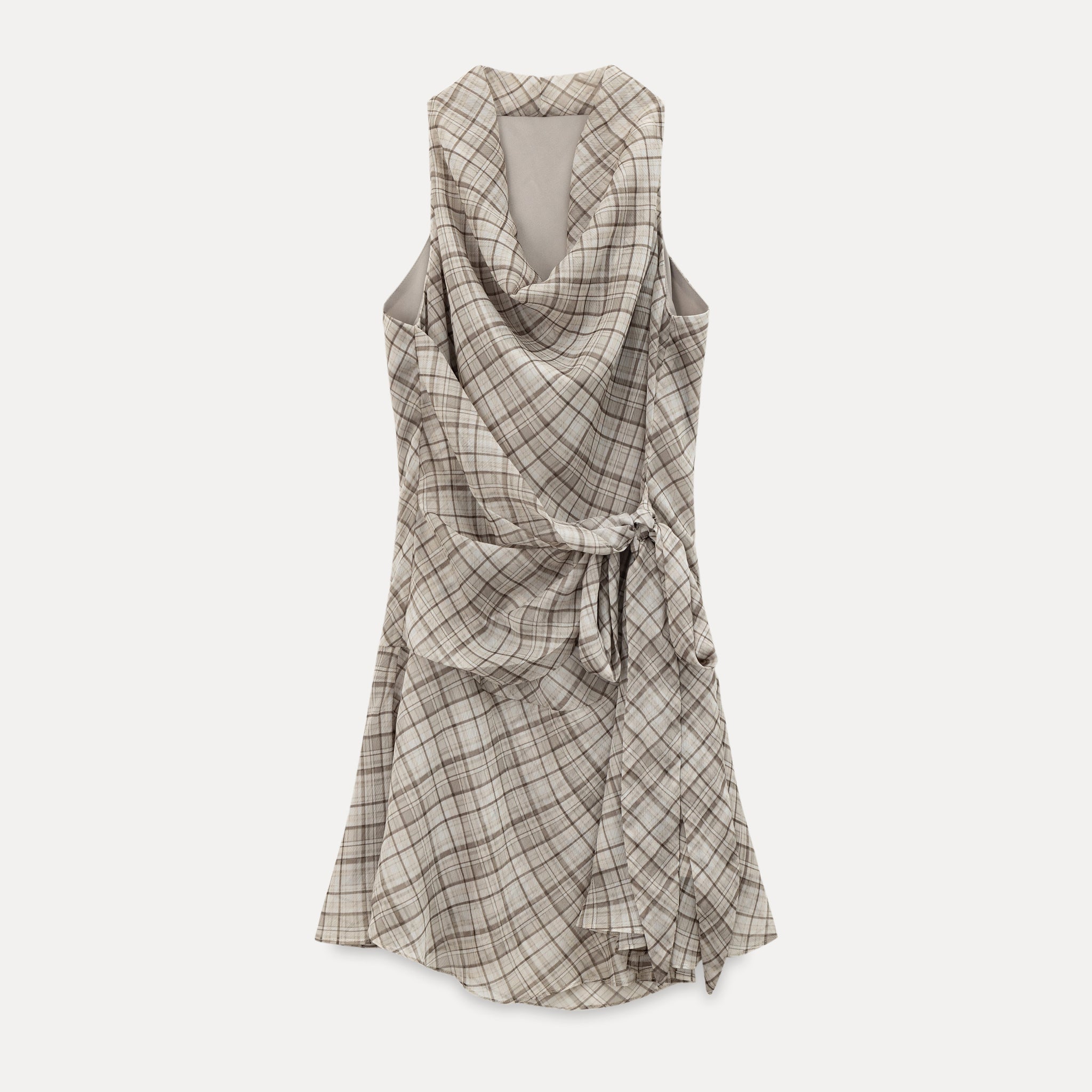 Sable Check Halter Wrap Mini Dress