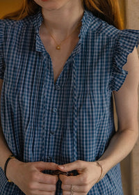 Blueberry Ruffle Gingham Blouse | Vintage Sleeveless Summer Top