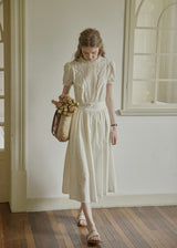 Ivory Poise Embroidered Puff Sleeve Midi Dress