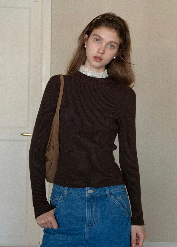 Lace Whisper Slim Knit Top(3COLOR)