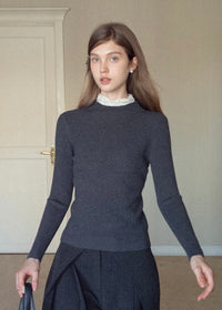 Lace Whisper Slim Knit Top(3COLOR)