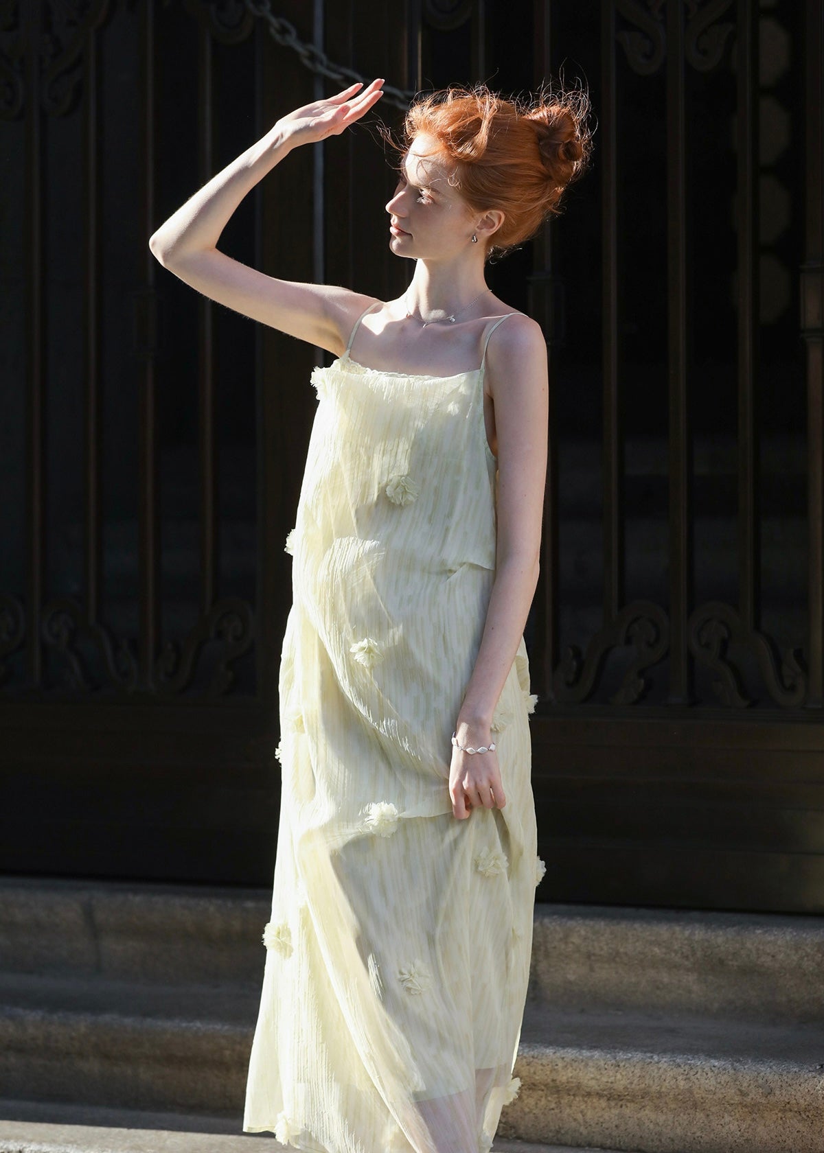 Butter Yellow Floral Chiffon Slip Dress