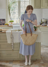 Blue Stripe Button Vintage Short Sleeve Dress