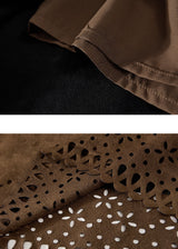 Brown Suede Laser Cut A-Line Mini Skirt