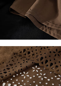 Brown Suede Laser Cut A-Line Mini Skirt