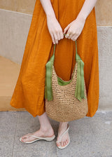 Olive Ribbon Woven Shoulder Bag
