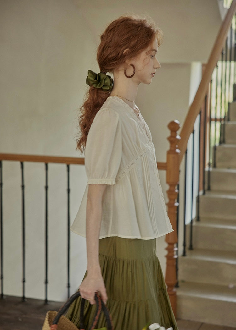 Soft Letter Blouse | Vintage Lace V-Neck Top