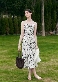 Moonlight Petal Slip Dress | Black and White Floral Dress for Summer
