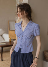 Cherry Stripe Embroidered Vintage Blouse