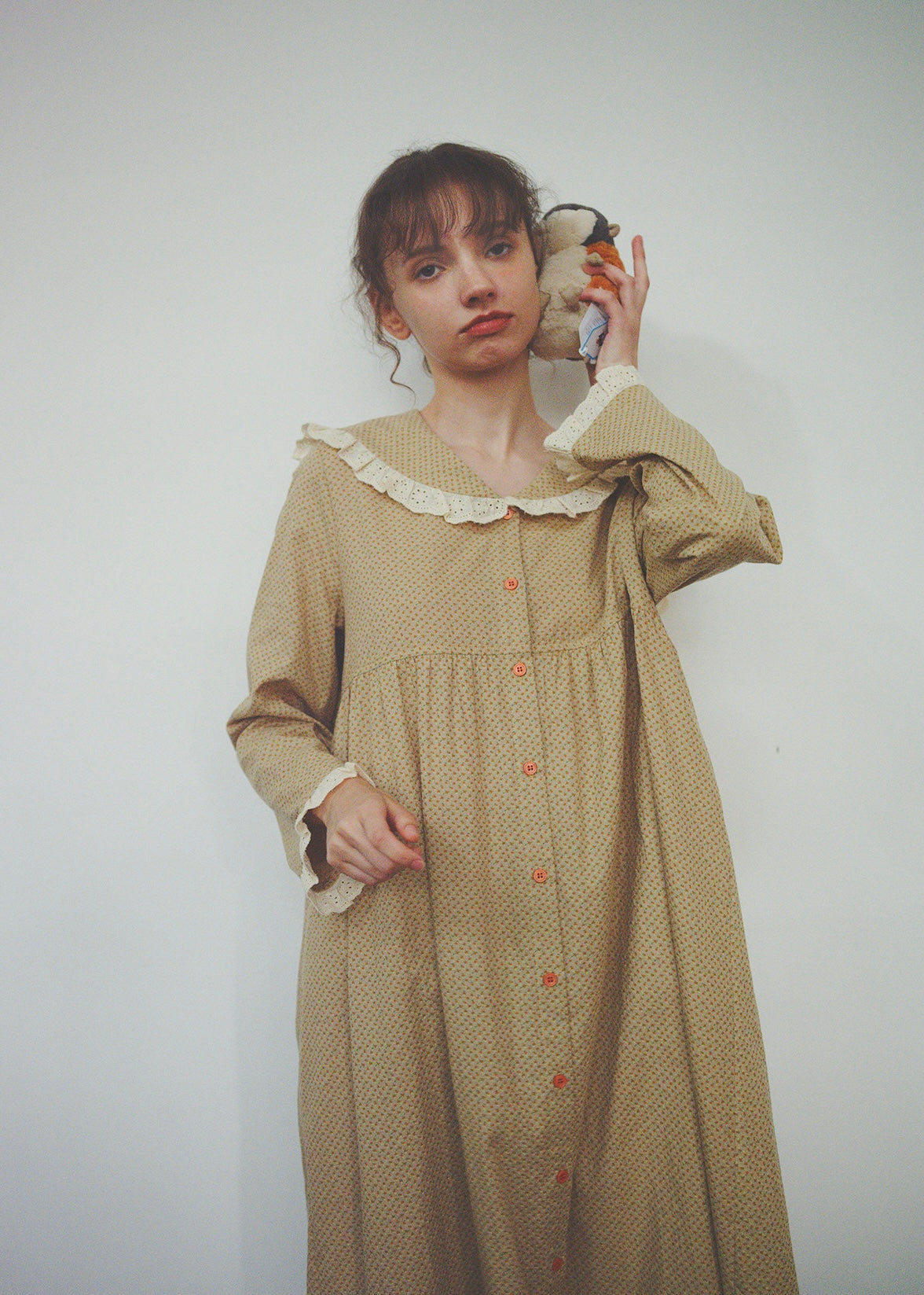 Honey Dot Lace Collar Cotton Nightdress