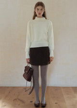 Cream Apricot Diagonal Button Collar Knit Sweater