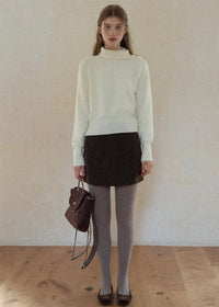 Cream Apricot Diagonal Button Collar Knit Sweater