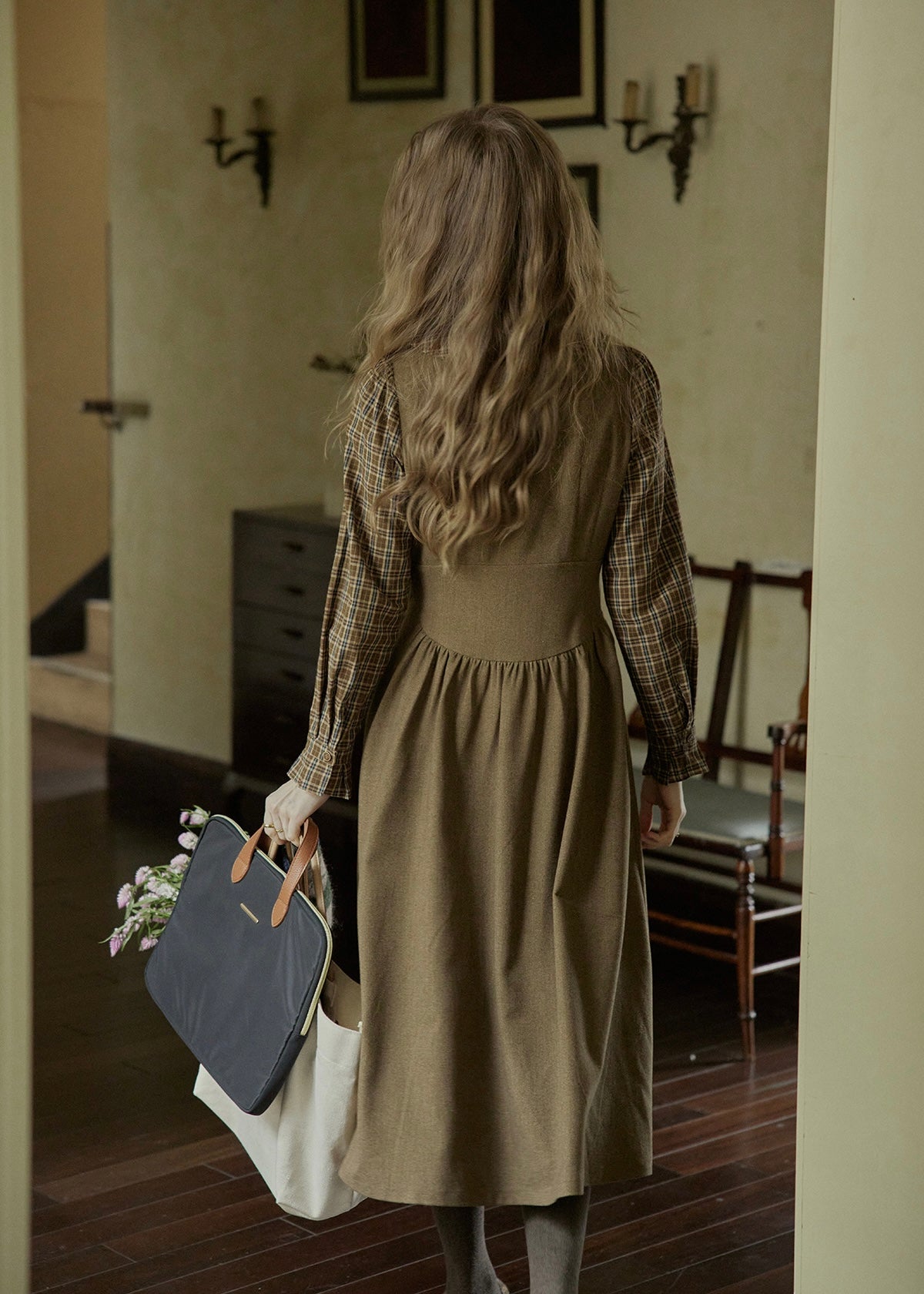 Olive Library Layered Check Dress