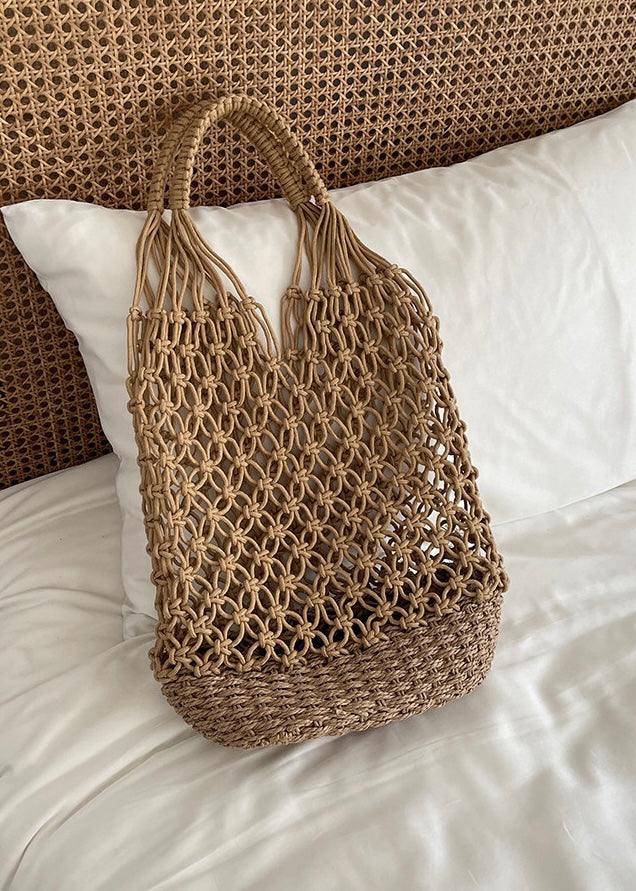 Natural Woven Straw Net Beach Tote Bag