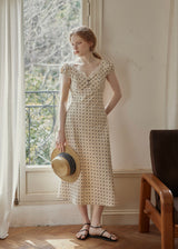 Cream Polka Dot Puff Sleeve Dress