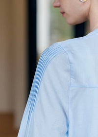 Cloudlight Pin Tuck Blouse | Vintage Blue Long Sleeve Ruffle Shirt