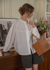 Aire Button Blouse | Minimal Volume Sleeve Round Neck Shirt(2COLOR)