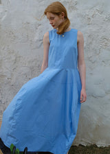 Sky Blue Sleeveless Cotton Summer Loose and Slim Dress