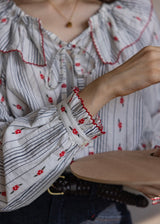 Red Stitch Romantic Vintage Ruffle Blouse