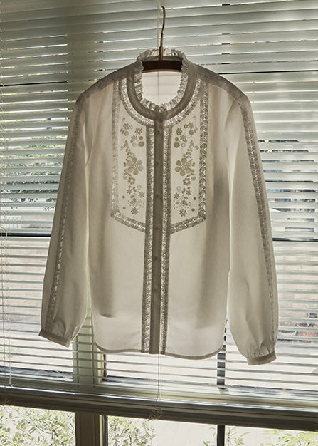Lace Embroidered French Vintage White Blouse