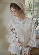 Butterfly Letter Embroidered Vintage Lace Blouse