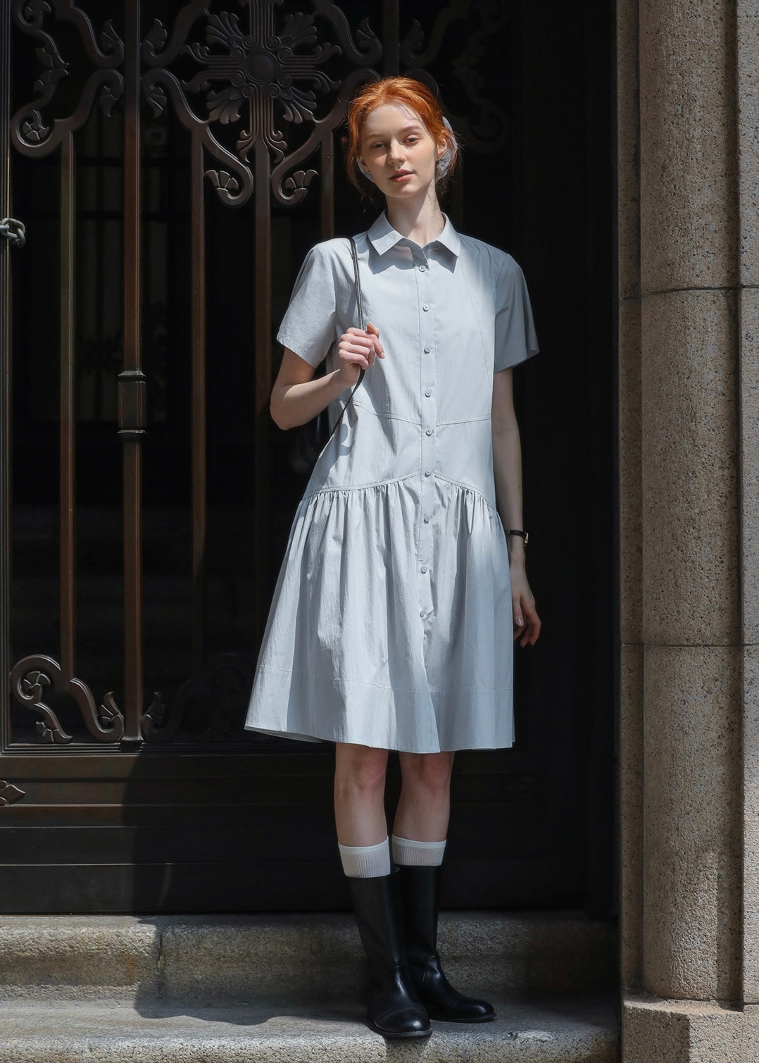 Morning Sketch Button-Up Flared Shirt Dress