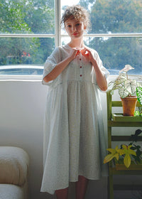 Blue Haze Cotton Gauze Dress Soft Dot A-Line Lounge Nightdress