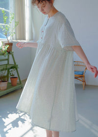 Blue Haze Cotton Gauze Dress Soft Dot A-Line Lounge Nightdress