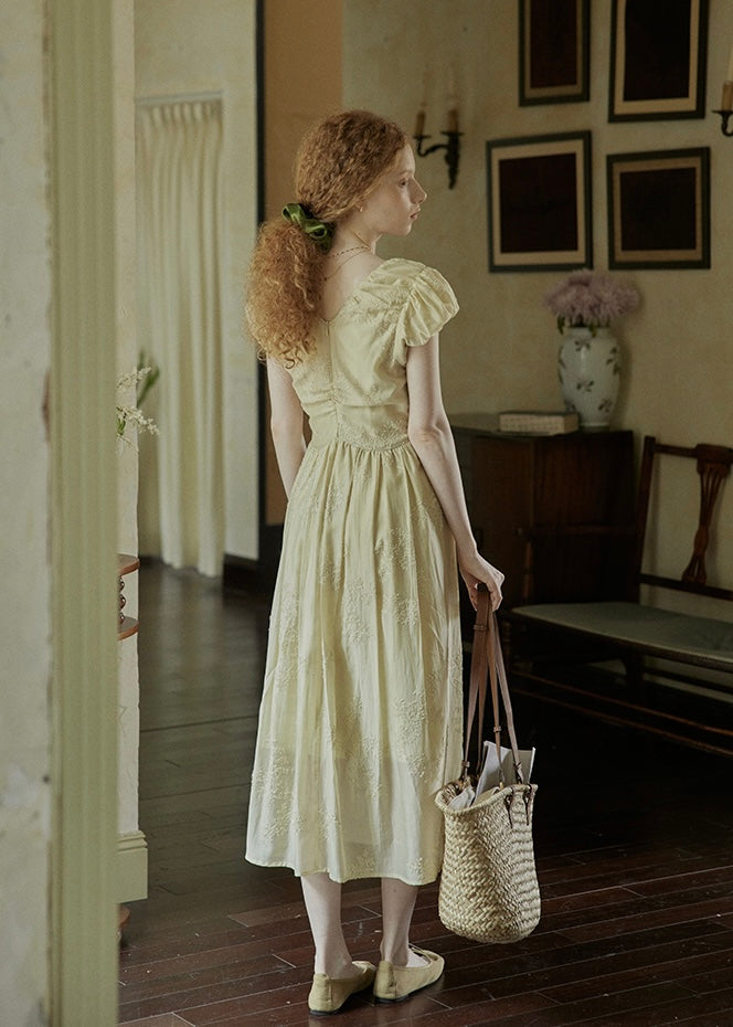 Lemon Yellow Glaze Ruched Dress