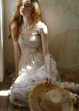 Rosette Waltz Tiered Floral Smocked Strap Dress