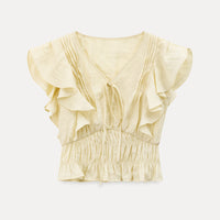 Soft Frill Smocked Waist Summer Blouse
