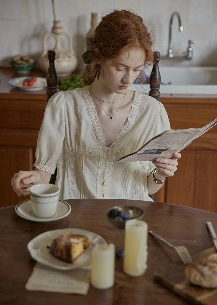 Soft Letter Blouse | Vintage Lace V-Neck Top