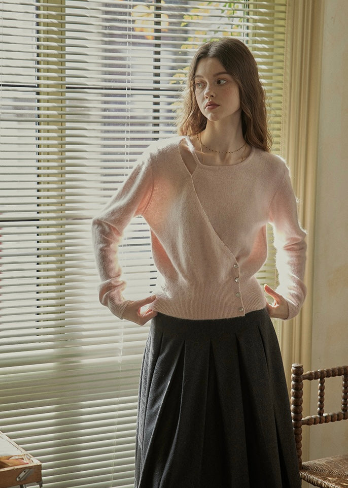 Romantic Wrap Button Knit Cardigan(2COLOR)