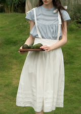 Sunday Light Cotton Bib Dress | White Pleated Embroidered Midi