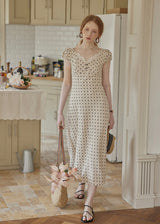 Cream Polka Dot Puff Sleeve Dress