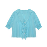 Azure Reverie Ruffle Collar Blouse
