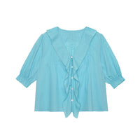 Azure Reverie Ruffle Collar Blouse