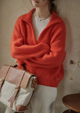 Soft Ember Mohair Deep V-Neck Sweater(2COLOR)