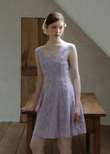 Lilas Reverie Lavender Jacquard Lace-Up Dress